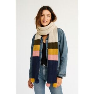 Madewell Women Striped Multicolor Scarf Pom Poms Wool Alpaca Boho Dopamine